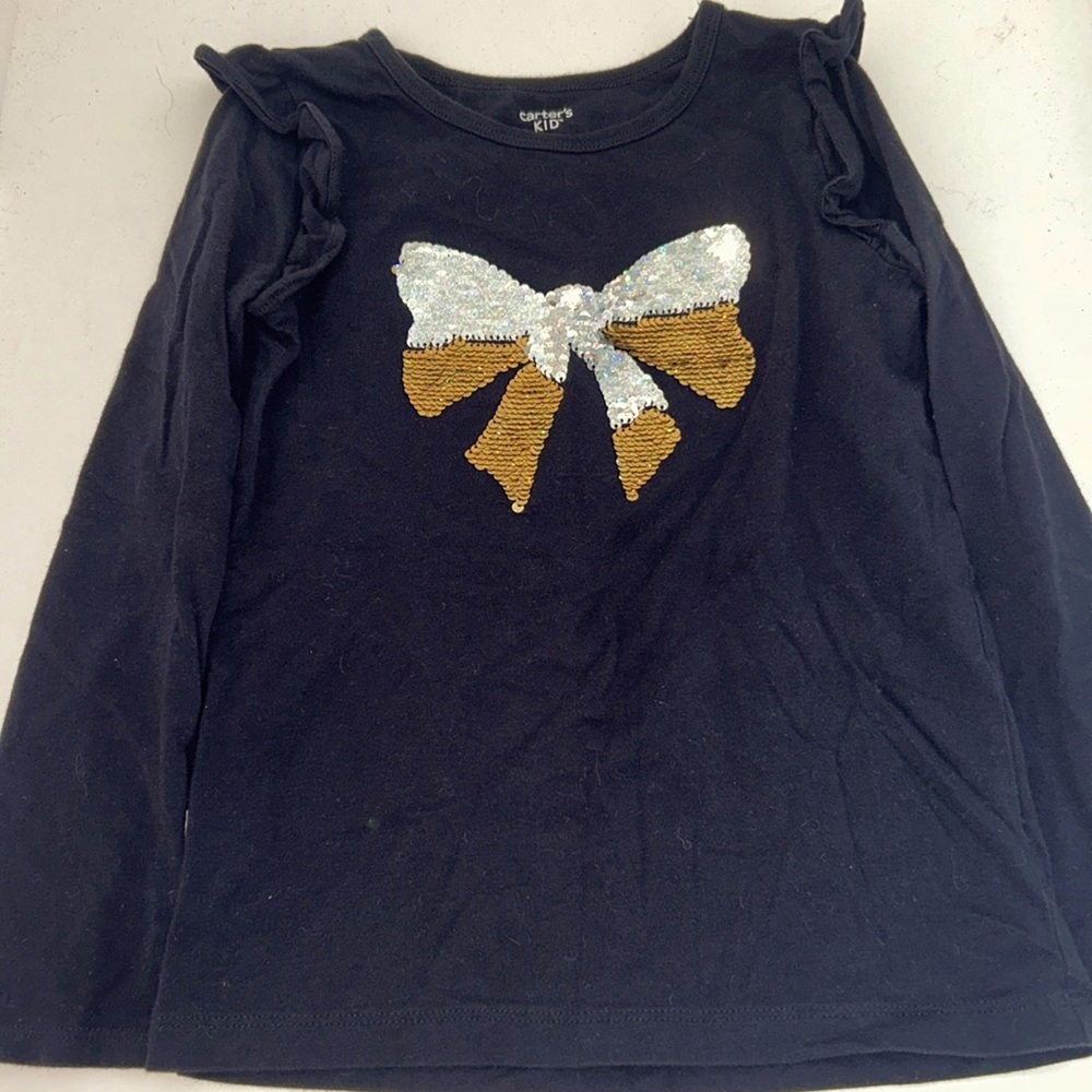 Cater’s Kids girls size 7 Y long sleeve black gold silver tshirt